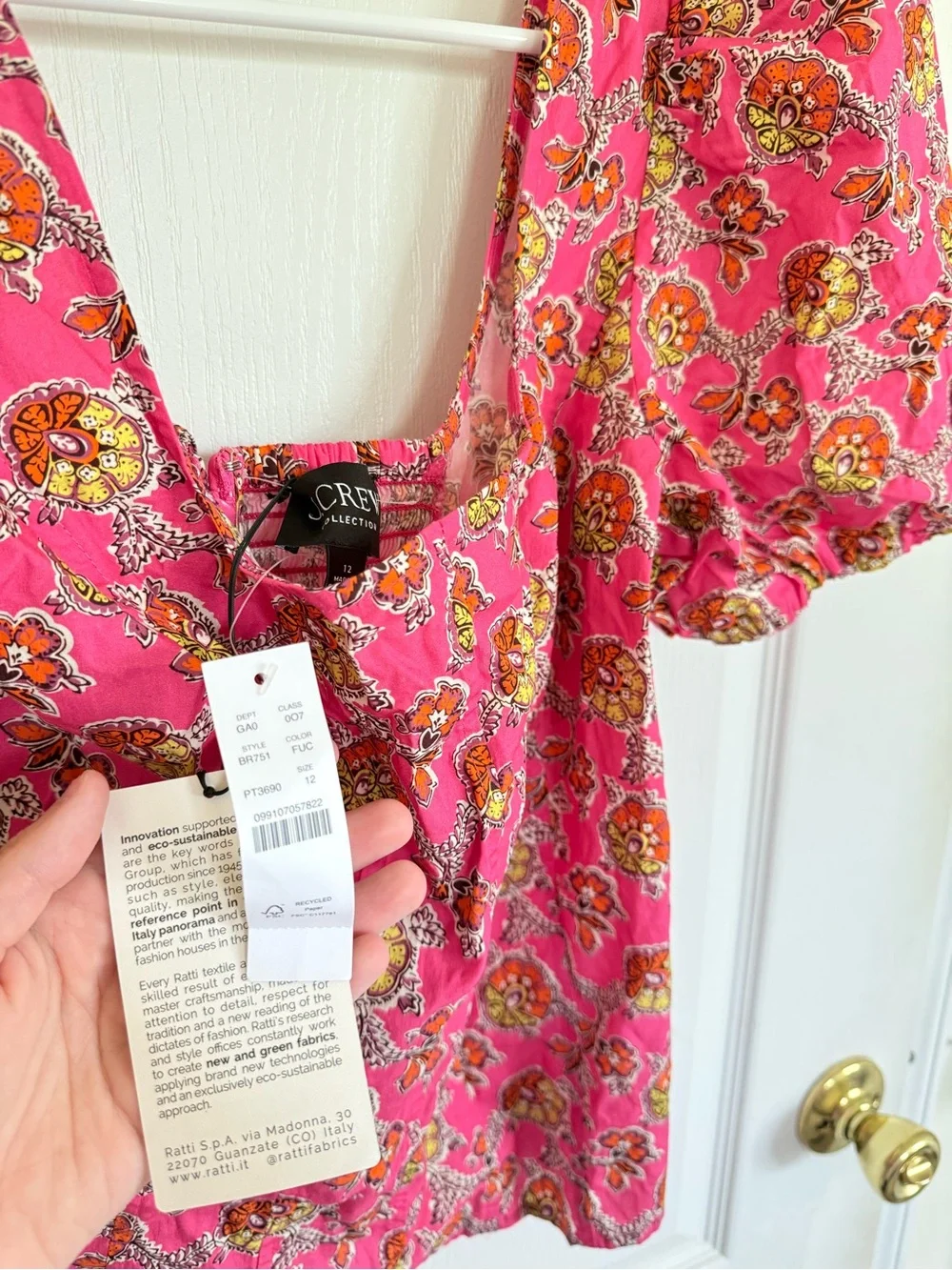 J. Crew Collection NEW Puff-sleeve squareneck top in Ratti pink blooms print